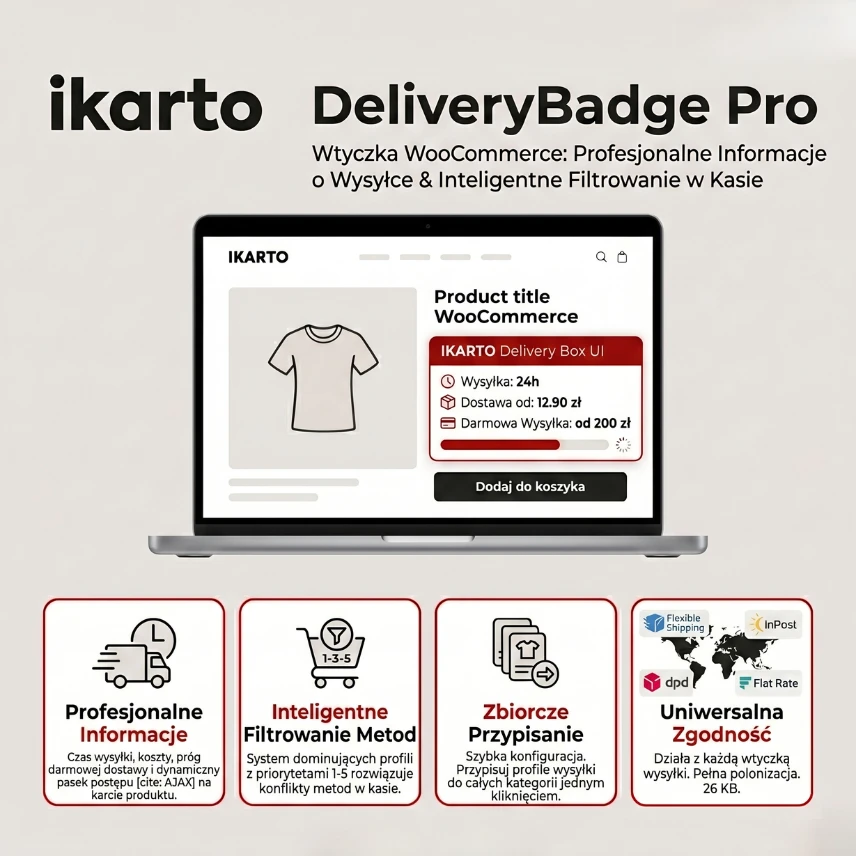 Karta Produktu - Informacje o Dostawie i Wysyłce | Różne Metody Dostawy w Koszyku- IKARTO DeliveryBadge Pro 1,8